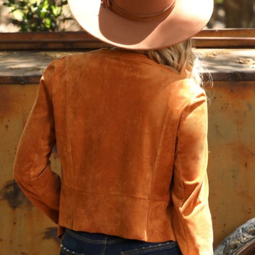 Faux Suede Jacket, Camel - Picture 8 of 8